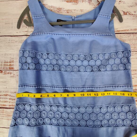 Talbots Sleeveless Linen Blend Tank Dress 4 Periwinkle Blue Crochet Lace Coastal - Picture 8 of 12